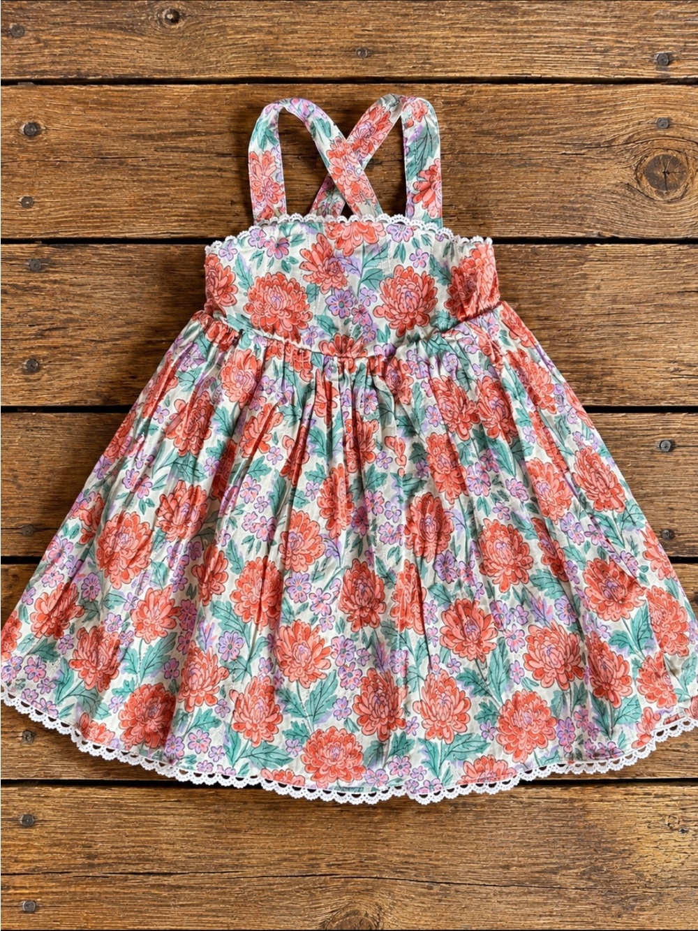 TOMMY BAHAMA Toddler Girls Fancy Summer Dress Cotton Fully Lined Orange & Tan